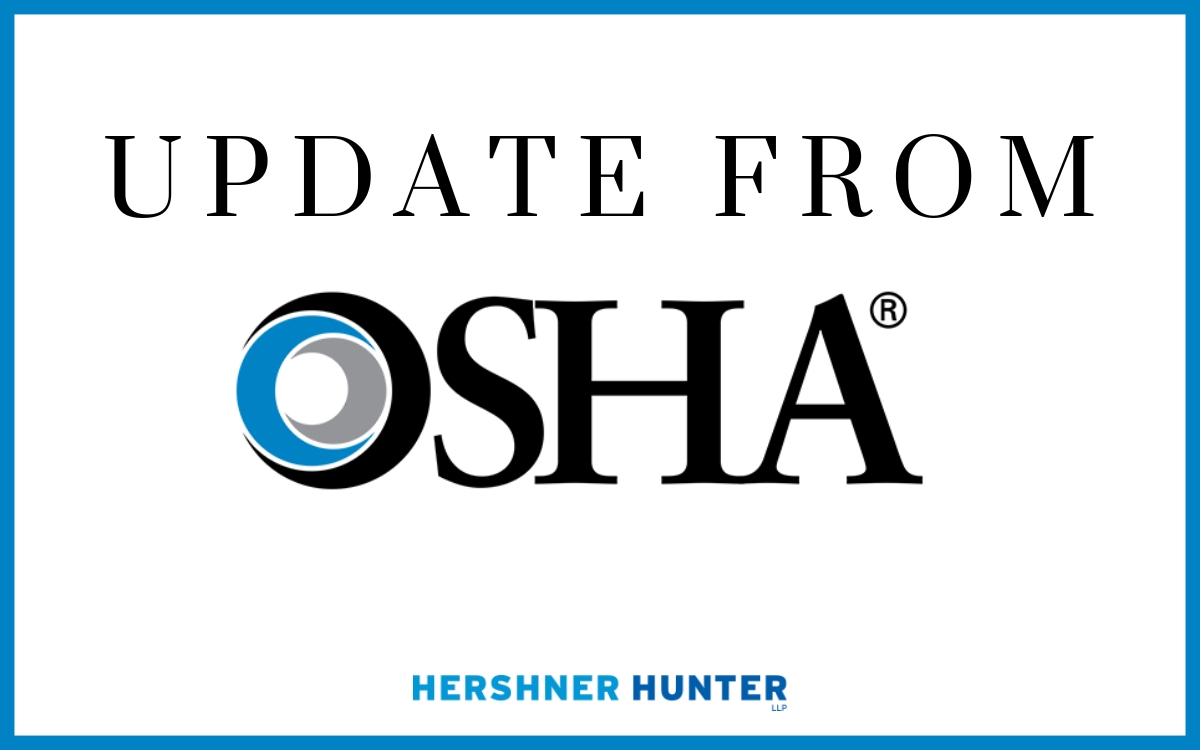 "Update From OSHA" with OSHA logo and Hershner Hunter logo